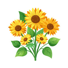 Obraz premium Sunflower Bouquet Vector Art – Fresh Blooms, Green Stems & Botanical Elegance on White Background, Sunflower Bouquet Vector – Fresh Blooms & Green Stems, Botanical Sunflower Art – Bouquet 