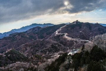 The winding Great Wall at Badaling in Beijing, China, is located among the mountains