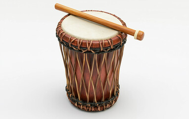 Traditional Samba Tamborim with Wooden Beater Isolated On White background.