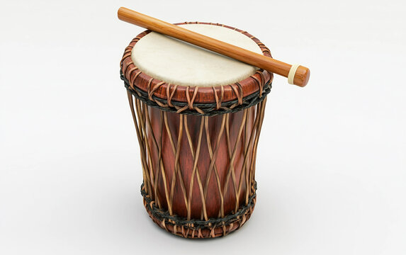 Traditional Samba Tamborim with Wooden Beater Isolated On White background.