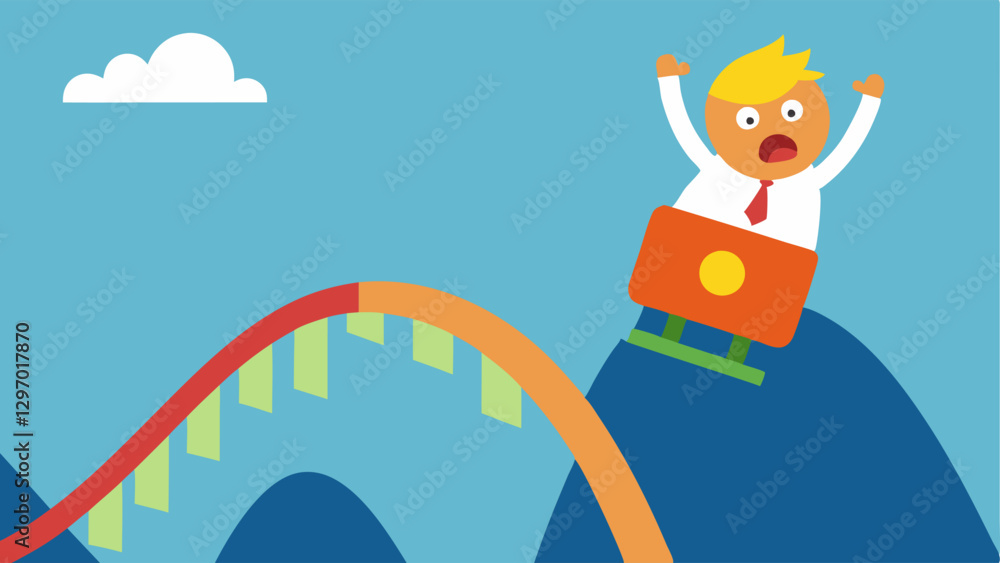 Poster sudden decline a character on a roller coaster with a steep drop representing the sharp decline of s