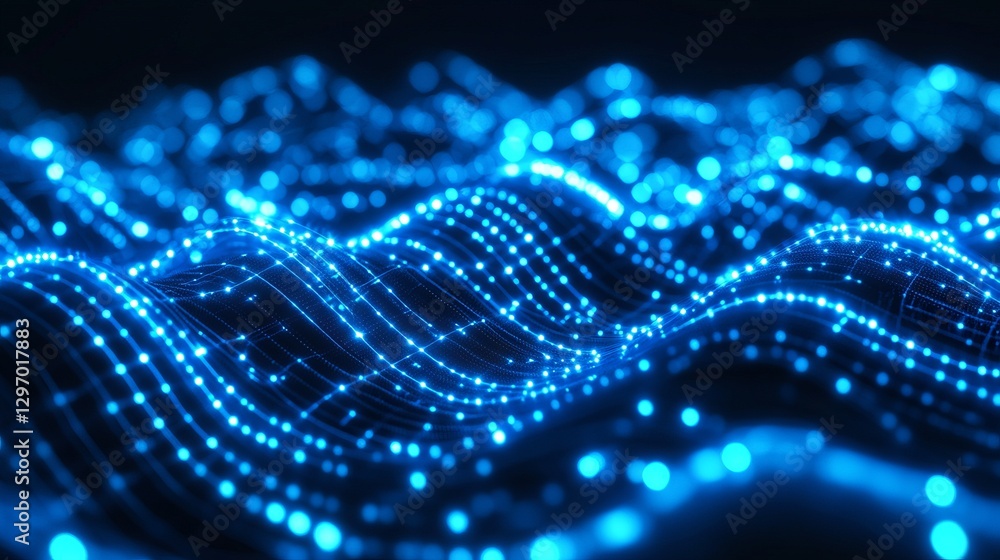 Aufkleber a blue wave with many dots on it. abstract background of technology wave and dot.