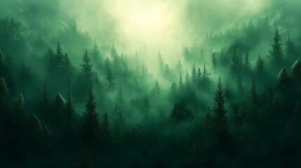 Obraz premium Lush Forest Green and Teal Mist – High-Resolution 5K Atmospheric Wallpaper