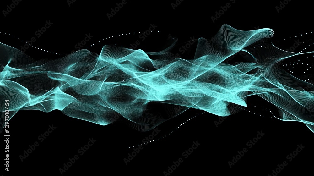 Poster a blue wave with many points. abstract background of technology wave and dot.