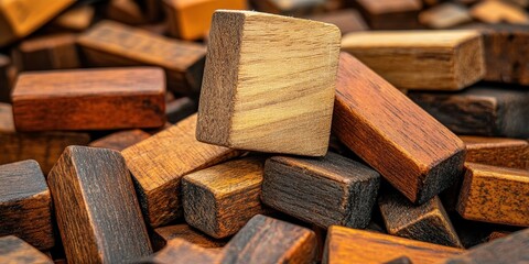 Fototapeta premium Scattered wooden blocks playroom artwork indoor close-up creativity
