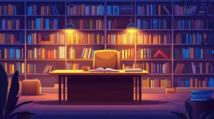 Serene Library Study Room at Night
