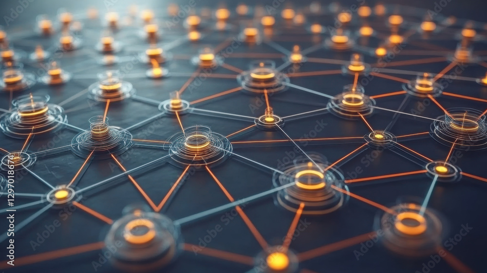 Aufkleber innovative digital network design featuring interconnected nodes on a dark background