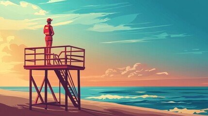 Coastal Watchtower at Sunset