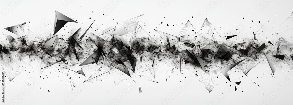 Aufkleber a black and white image of a line of triangles. abstract background of technology wave and dot.