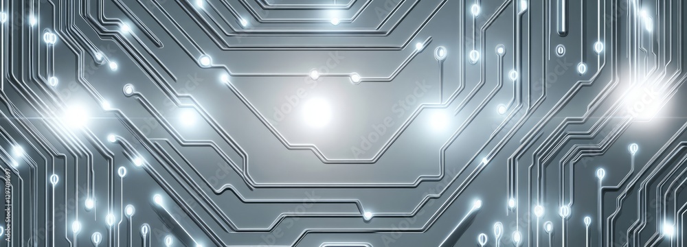 Poster a computer circuit board with many small lights on it. abstract background of technology wave and do