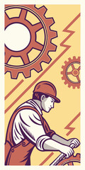 Fototapeta premium Vector Art Factory Worker Operating Machinery