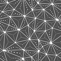 Vector science background. Large shape size. Multiple repeated inner triangles. Black and white style. Repeatable pattern. Trending vector tiles. Seamless vector illustration.