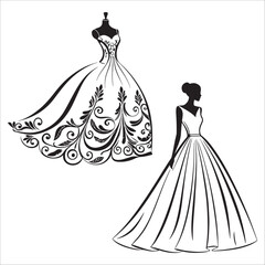 Wedding gown sketch vector