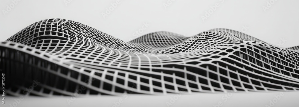 Poster a black and white image of a mountain range. abstract background of technology wave and dot.