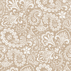 Paisley floral pattern, abstract flowers, beige and white colors. Seamless floral pattern-657.