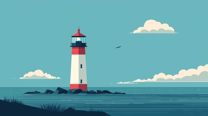 Charming Coastal Lighthouse With Bright Sky and Gentle Waves