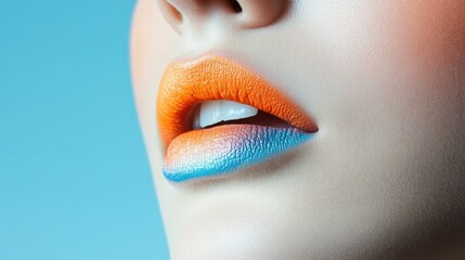 Vibrant ombre lipstick application beauty studio makeup tutorial professional environment close-up view color blending