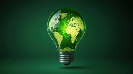 Eco-friendly light bulb visualizing world map green environment graphic design concept