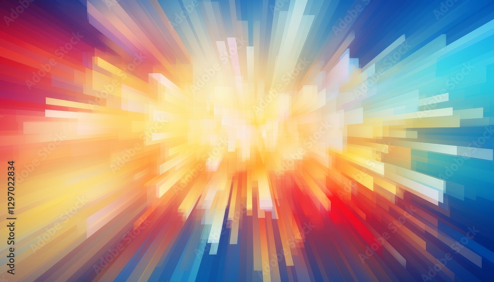 Aufkleber abstract digital art piece featuring a burst of vibrant colors radiating outward creating a dynamic 