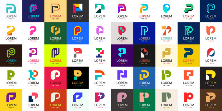 Logos collection with letter P. Geometric abstract logos. Icon design
