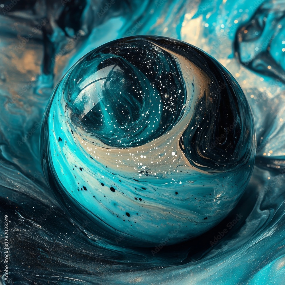 Poster captivating blue marble: an abstract sphere of cosmic fluidity and sparkling celestial dust