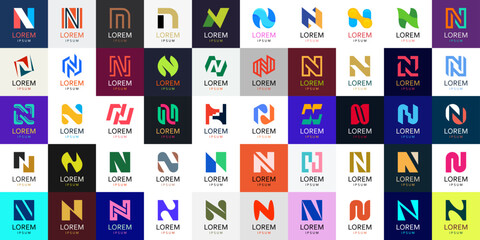 Logos collection with letter N. Geometric abstract logos. Icon design
