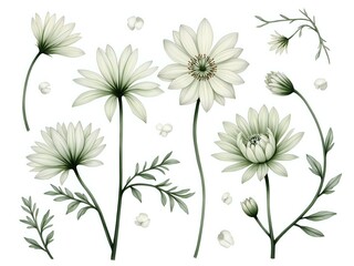 Delicate white flower illustrations on a soft background