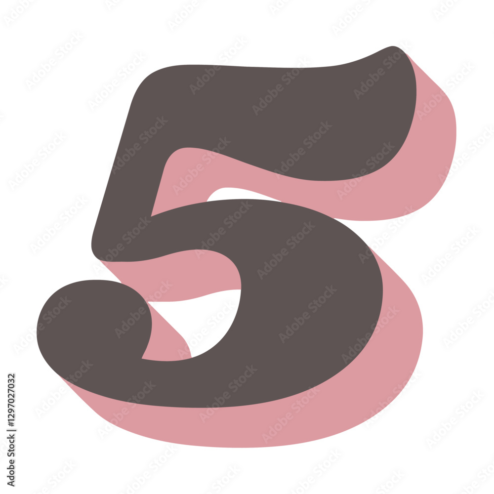 Poster number five: a stylish graphic of the number 5, featuring a dark brown main color and a soft pink sh