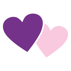 Double Hearts of Affection: A pair of stylized hearts, one a deep purple and the other a delicate pink, overlap gently, symbolizing love, affection, and unity.