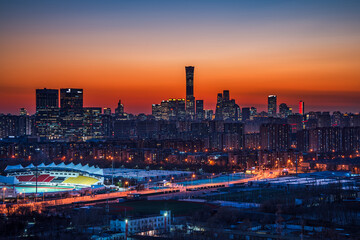 Fototapeta premium The vitality of urban sports in Beijing, China under the night sky
