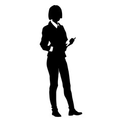 Obraz premium Silhouette of a Businesswoman: A sleek, minimalist silhouette of a businesswoman in a professional attire, holding a document, ready to present, embodying confidence and authority.