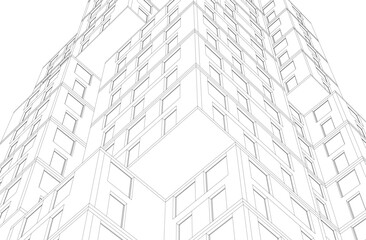 Modern Architectural Wireframe. Futuristic building perspective	