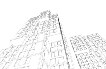 Fototapeta premium Modern Architectural Wireframe. Futuristic building perspective 