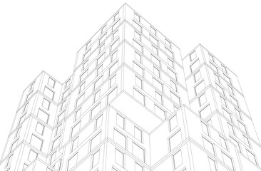 Fototapeta premium Modern Architectural Wireframe. Futuristic building perspective 