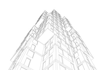 Fototapeta premium Modern Architectural Wireframe. Futuristic building perspective 