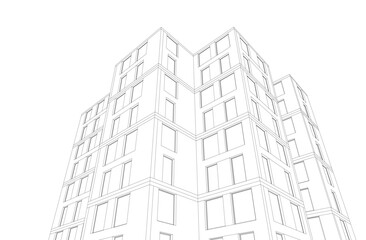 Fototapeta premium Modern Architectural Wireframe. Futuristic building perspective 