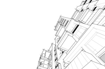 Modern Architectural Wireframe. Futuristic building perspective	