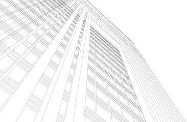 Fototapeta premium Modern Architectural Wireframe. Futuristic building perspective 