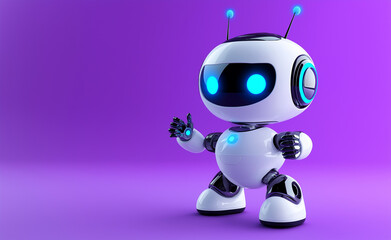 A cute humanoid robot standing in a futuristic setting, symbolizing the integration of AI in daily life and human-robot interaction.