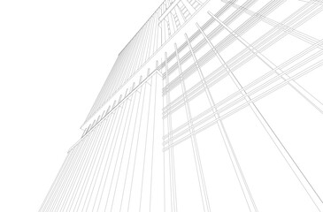 Fototapeta premium Modern Architectural Wireframe. Futuristic building perspective 