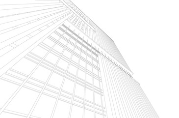 Fototapeta premium Modern Architectural Wireframe. Futuristic building perspective 
