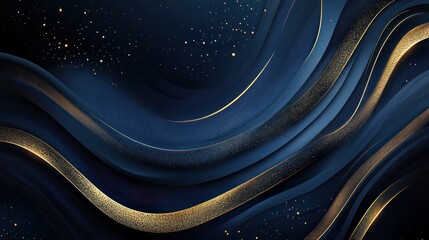Abstract navy blue gold waves elegant background