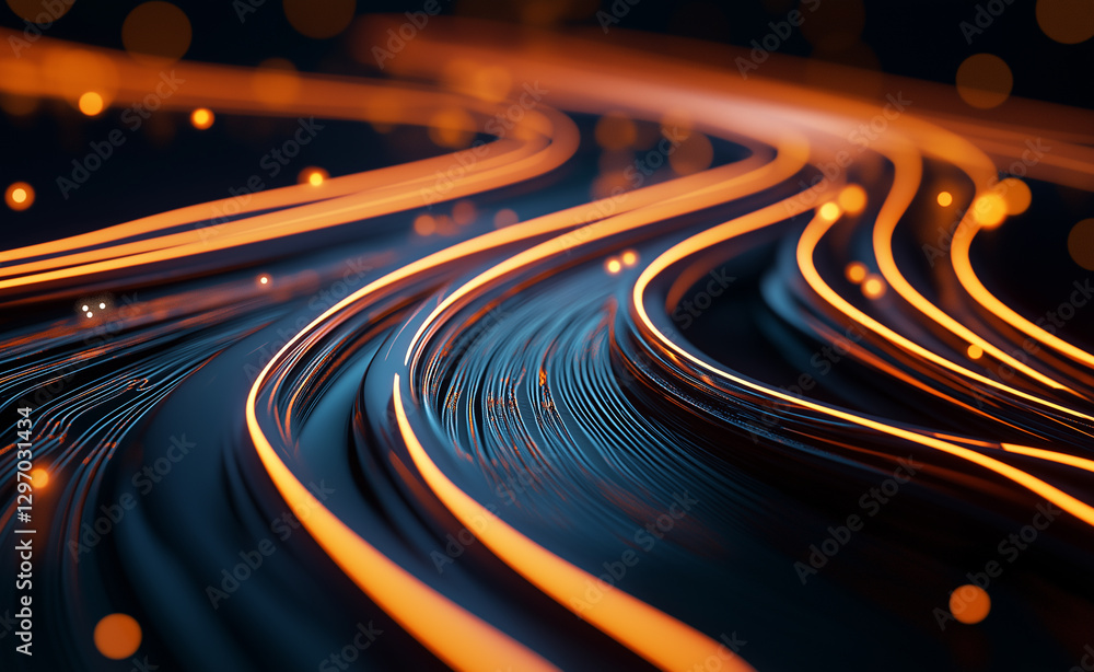 Poster glowing, dynamic data lines representing digital information flow, symbolizing technology, connectiv