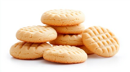Stack of Delicious and Golden Baked Cookies on White Background Sweet Treat Temptation Delight