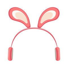 Pink plastic headphones with bunny ears. Stylish device for listening music, playing sports, studying. Vector illustration in color. Fashionable children's accessory communication, play, negotiations