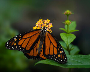 Monarch Butterfly Resting on Lantana Flower