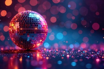 Disco ball, glitter, vibrant background, joyful movement, joyful, reflection