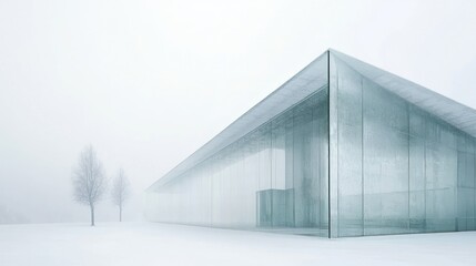 Fototapeta premium Glass Pavilion in Foggy Winter Landscape