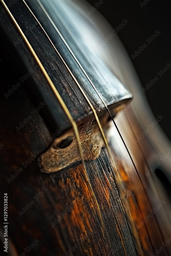 Poster a detailed view of the strings on a cello
