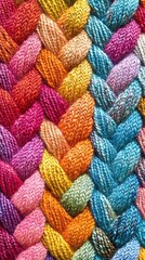 Multicolored Woolen Knitted Textile Background with Vibrant Braided Pattern